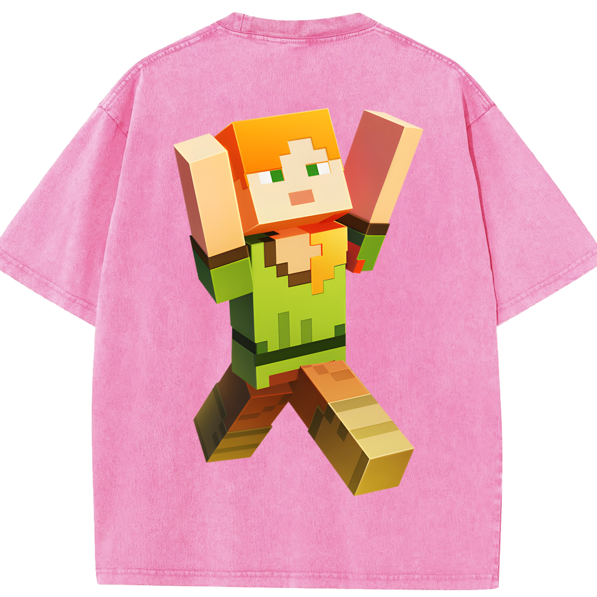 （画像用） マインクラフト ブロックの世界 Minecraft MC Block world 綿100% ヴィンテージ風 半袖Tシャツ（背面プリント）